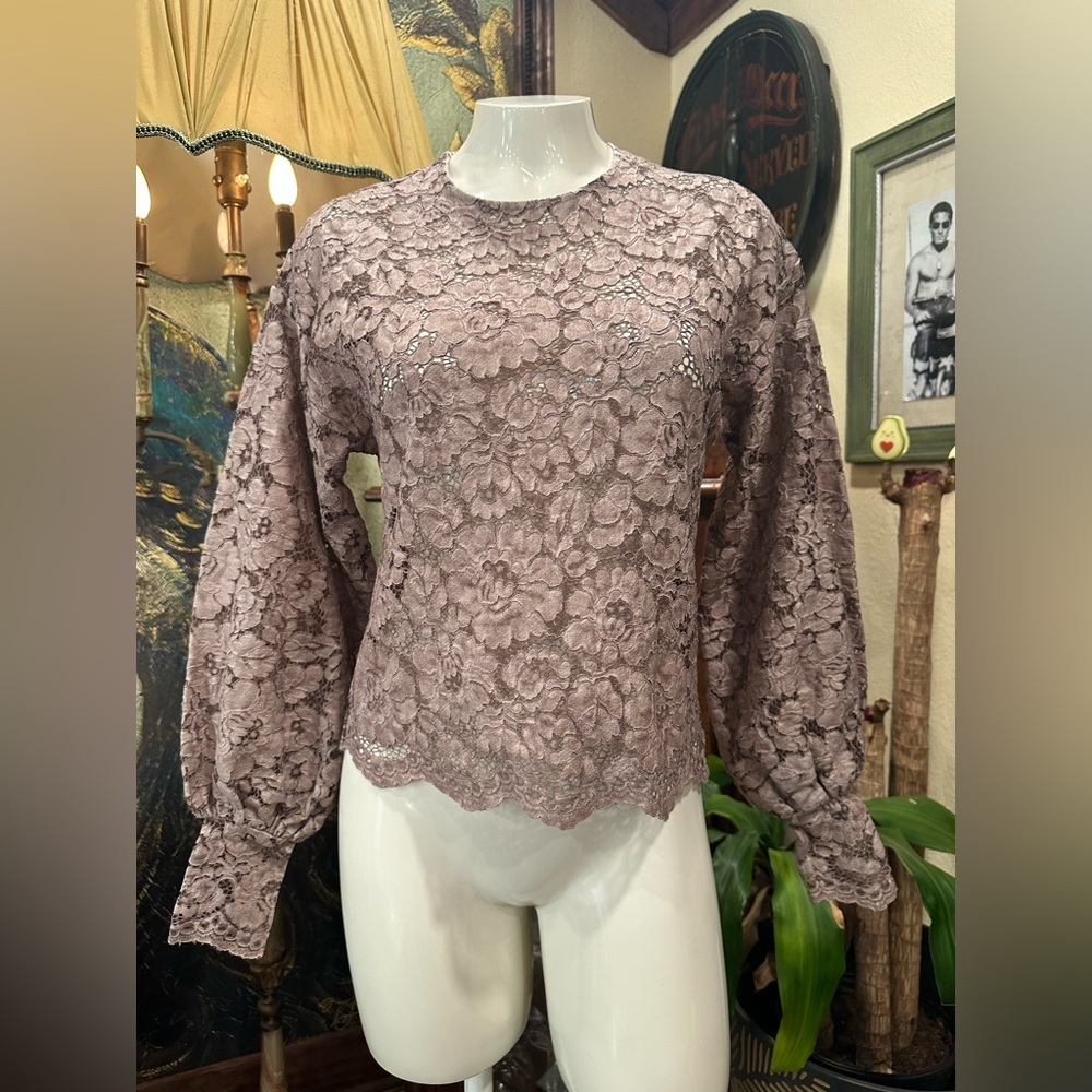EUC Zara Brown Bishop lace Sleeve Blouse